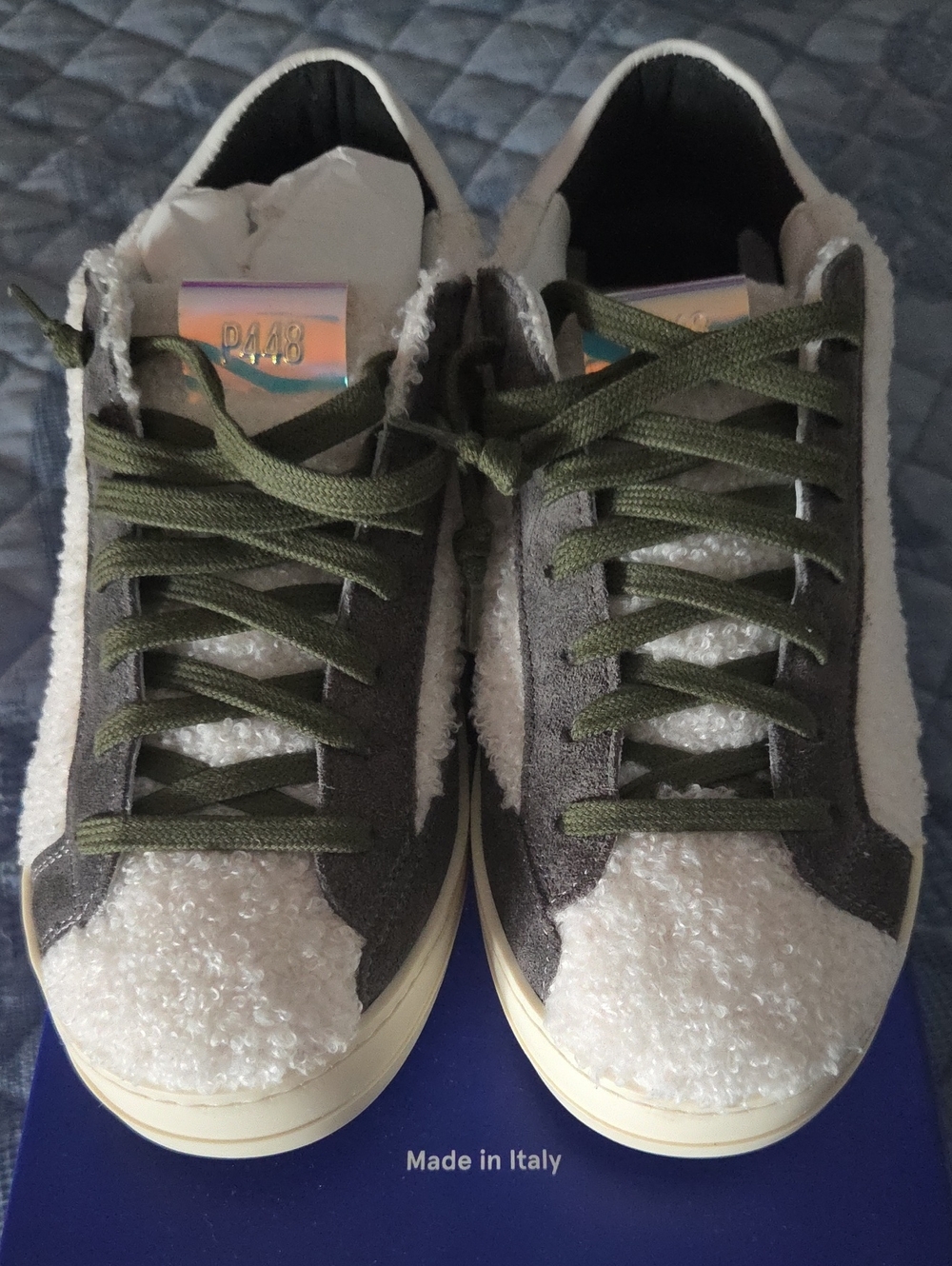 P448 John Faux Shearling Sneaker Gray & Green
